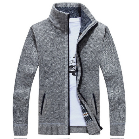 Men's Thick Knitted Fleece Cardigan Sweater Coat