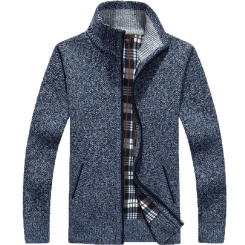 Men's Thick Knitted Fleece Cardigan Sweater Coat