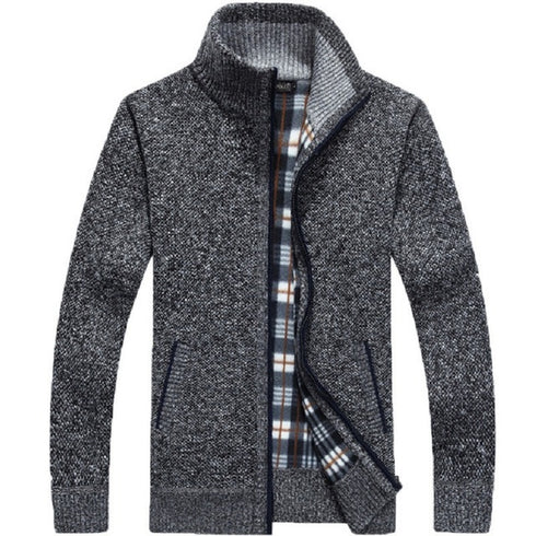 Men's Thick Knitted Fleece Cardigan Sweater Coat