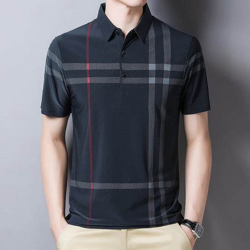 Men's Short Sleeve Plaid Polo Shirt - Casual Summer Wear