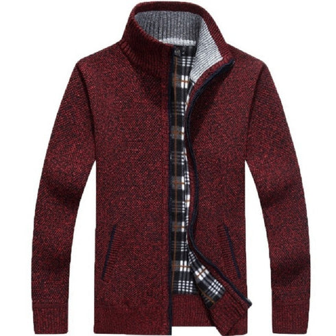 Men's Thick Knitted Fleece Cardigan Sweater Coat