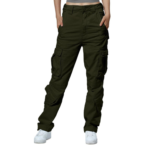 Match Cargo Pants WomenHiking Pants Unisex Baggy Casual Work Pants with 8 Pockets Army Green