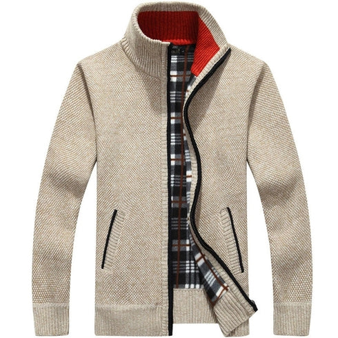 Men's Thick Knitted Fleece Cardigan Sweater Coat