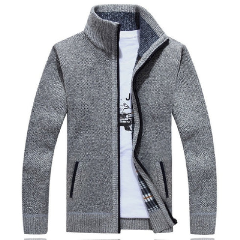 Men's Thick Knitted Fleece Cardigan Sweater Coat