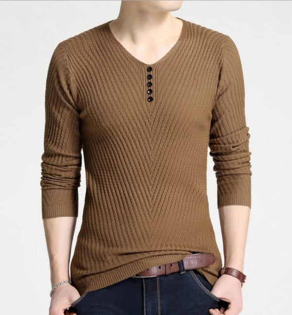 Mens Casual V Neck Sweater with Buttons Design